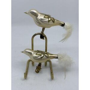 2 VTG Hand painted Mercury Glass Bird Figural Clip On Christmas Ornament Feather
